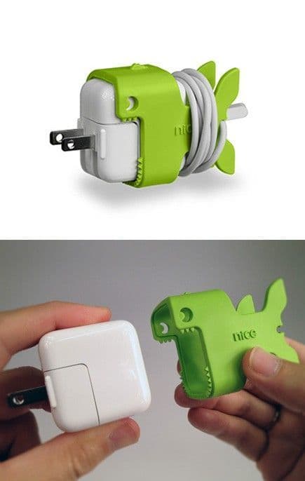 Green character-shaped charger and cable holder