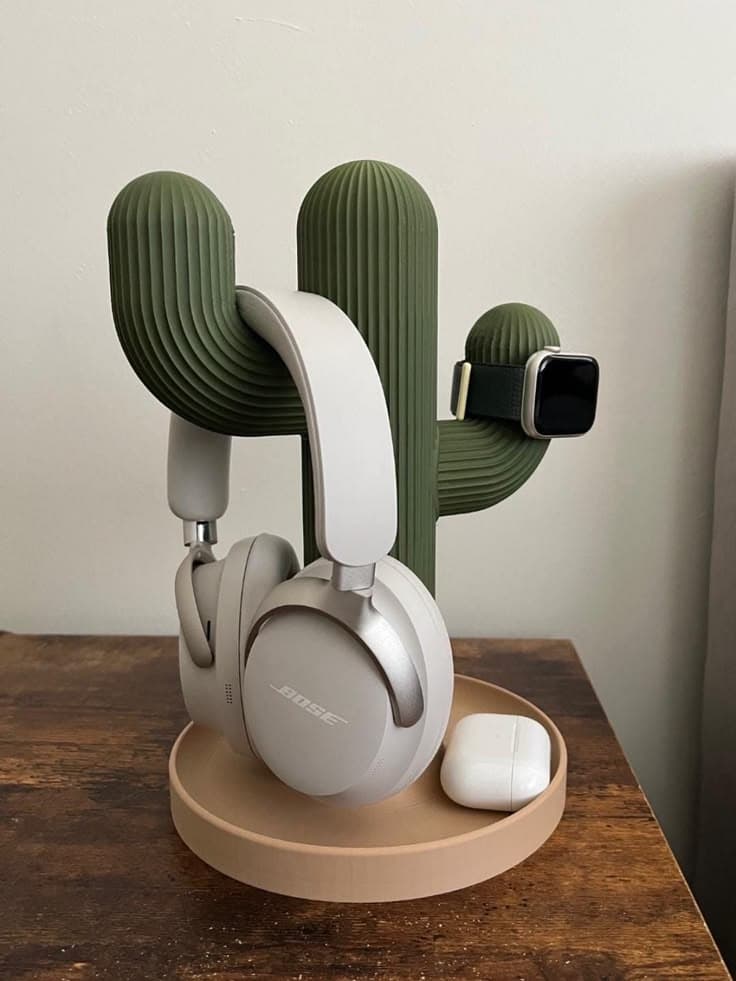 Cactus-shaped headphone and watch stand